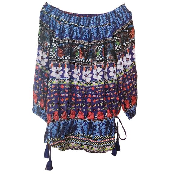 Desigual Off-the-shoulder Blouson Loose Fit Blouse, Elastic Waist, size M - Picture 2 of 11